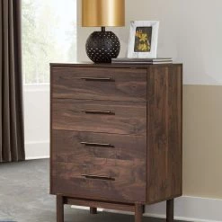 Signature Design By Ashley® Calverson - Mocha - 6 Pc. - Dresser, Three Drawer Chest, Four Drawer Chest, Queen Panel Platform Bed, Nightstand