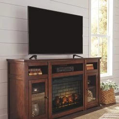 Signature Design By Ashley® Fireplaces Harpan - Reddish Brown - 2 Pc. - 72" Tv Stand With Electric Infrared Fireplace Insert