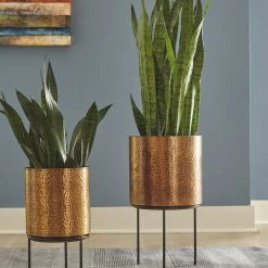 Ashley Furniture Table Decor Donisha - Antique Brass Finish - Planter Set (2/cn) 9 Ashley Furniture Table Decor Donisha - Antique Brass Finish - Planter Set (2/cn)