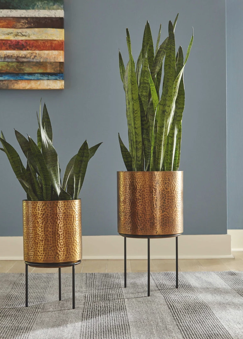 Ashley Furniture Table Decor Donisha - Antique Brass Finish - Planter Set (2/cn) 6 Ashley Furniture Table Decor Donisha - Antique Brass Finish - Planter Set (2/cn)