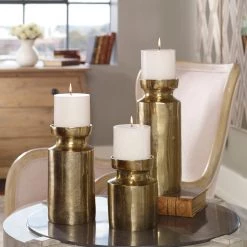 Table Decor Uttermost Amina Antique Brass Candleholders Set/3