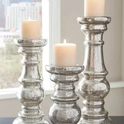 Ashley Furniture Rosario - Silver Finish - Candle Holder Set (3/cn)