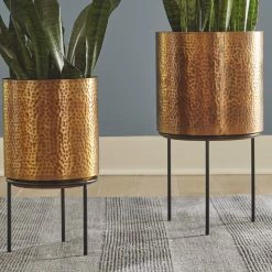 Ashley Furniture Table Decor Donisha - Antique Brass Finish - Planter Set (2/cn)