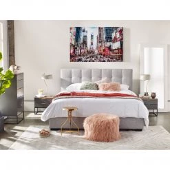 Moe's Home Collection Belle Storage Bed King Light Grey Fabric Beds