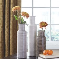Ashley Furniture Table Decor Deus - Gray/white/brown - Vase Set (3/cn)