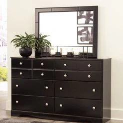 Signature Design By Ashley® Mirlotown - Almost Black - Dresser, Mirror, Chest, King Poster Bed With Storage, 2 Nightstands