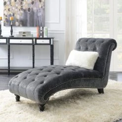 Emerald Home Hutton II Tufted Chaise, Gray