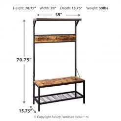 Ashley Furniture Bevinfield - Brown/black - Hall Tree With Storage Bench