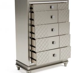 Signature Design By Ashley® Bedroom Sets Chevanna - Platinum - 6 Pc. - Dresser, Mirror, Chest, Queen Upholstered Panel Bed