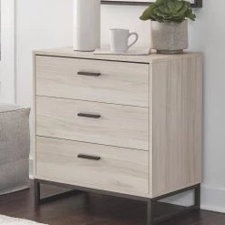 Signature Design By Ashley® Socalle - Natural - 5 Pc. - Dresser, Four Drawer Chest, Three Drawer Chest, Queen Panel Platform Bed Bedroom Sets