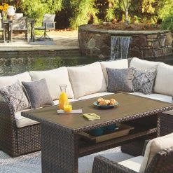 Ashley Furniture Easy - Dark Brown/beige - Sofa Sec/chair W/cush (3/cn) Outdoor Sets