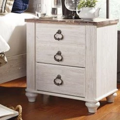 Ashley Furniture Nightstands Willowton - Brown / Beige / White - Two Drawer Night Stand