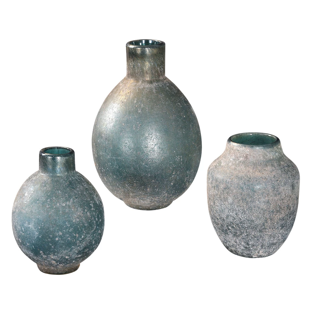 Table Decor Uttermost Mercede Weathered Blue-Green Vases S/3 3 Table Decor Uttermost Mercede Weathered Blue-Green Vases S/3