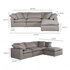 Moe's Home Collection Sectionals Terra Condo Lounge Modular Sectional Livesmart Fabric Light Grey