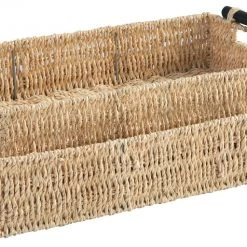 Ashley Furniture Halima - Tan - Tray Set (2/cn) - Palm Leaf Table Decor