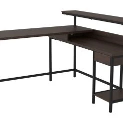 Signature Design By Ashley® Home Office Sets Camiburg - Warm Ultimate Best In Class L-Desk With Storage, Bookcase, Swivel Desk Chair