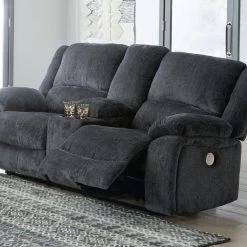 Ashley Furniture Reclining Furniture Draycoll - Slate - Dbl Rec Pwr Loveseat W/console