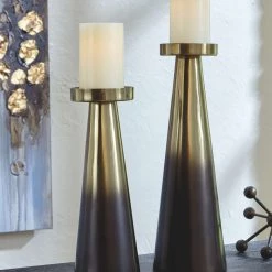 Ashley Furniture Theseus - Gold Finish/brown - Candle Holder Set (2/cn)