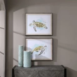 Uttermost Sea Turtle Study Watercolor Prints, S/2