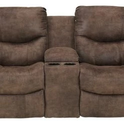 Ashley Furniture Reclining Furniture Alzena - Gunsmoke - Dbl Rec Loveseat W/console