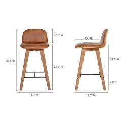 Moe's Home Collection Stools Napoli Leather Counter Stool Tan 16 Moe's Home Collection Stools Napoli Leather Counter Stool Tan