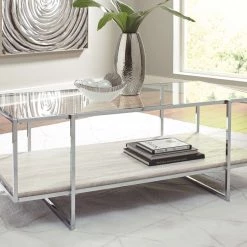 Ashley Furniture Bodalli - Ivory/chrome - Rectangular Cocktail Table