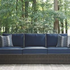 Ashley Furniture Sofas Grasson - Brown/blue - Sofa With Cushion