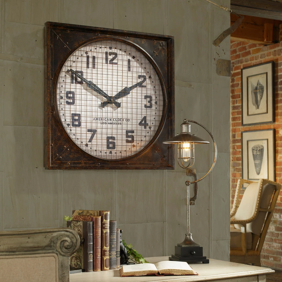 Uttermost Warehouse Wall Clock W/ Grill 4 Uttermost Warehouse Wall Clock W/ Grill