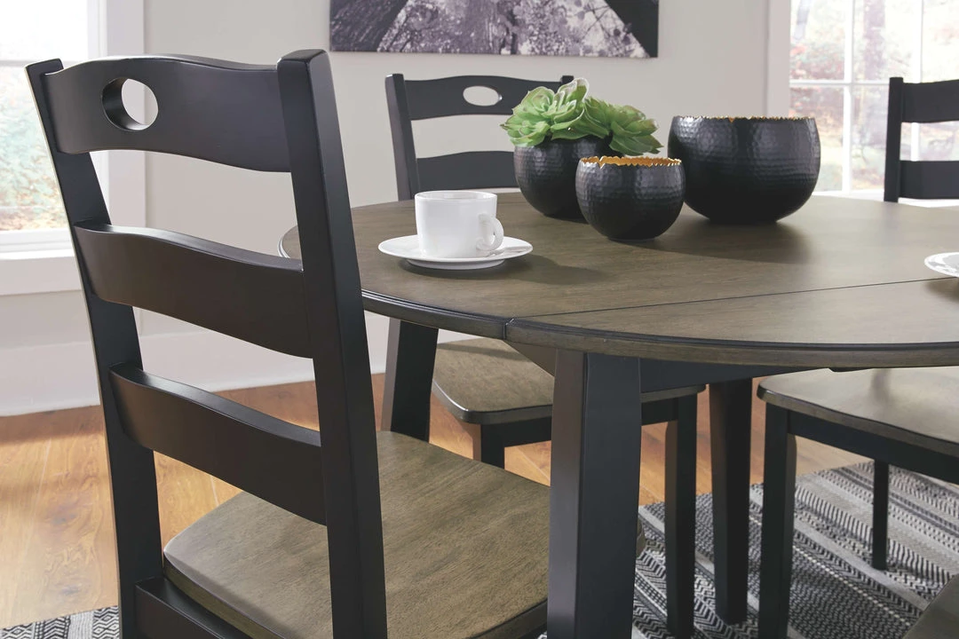Signature Design By Ashley® Froshburg - Black - 5 Pc. - Drop Leaf Table, 4 Side Chairs Dining Room Sets 6 Signature Design By Ashley® Froshburg - Black - 5 Pc. - Drop Leaf Table, 4 Side Chairs Dining Room Sets