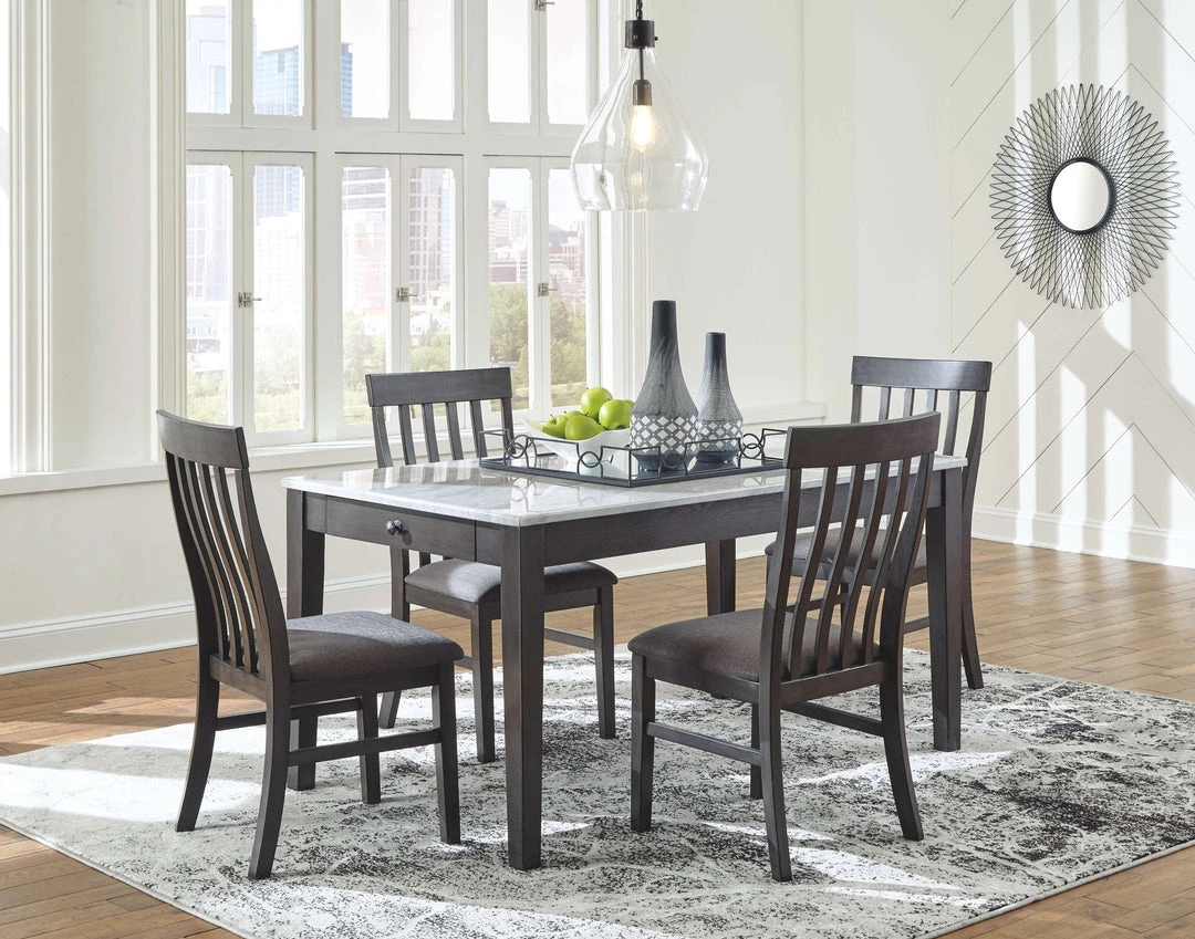 Benchcraft® Luvoni - Best In Class/Dark Charcoal Gray - Rectangular Dining Room Table, 4 Upholstered Side Chairs Dining Room Sets 3 Benchcraft® Luvoni - Best In Class/Dark Charcoal Gray - Rectangular Dining Room Table, 4 Upholstered Side Chairs Dining Room Sets