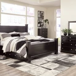 Signature Design By Ashley® Mirlotown - Almost Black - Dresser, Mirror, Chest, King Poster Bed With Storage, 2 Nightstands
