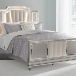 Signature Design By Ashley® Bedroom Sets Chevanna - Platinum - 6 Pc. - Dresser, Mirror, Chest, Queen Upholstered Panel Bed