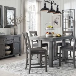 Signature Design By Ashley® Dining Room Sets Myshanna - Dark Gray - 6 Pc. - Counter Extension Table, 4 Barstools, Server