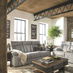 Ashley Furniture Mitchiner - Fog - Rec Sofa W/drop Down Table