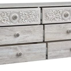 Ashley Furniture Paxberry - Opaque Whitewash - Six Drawer Dresser - Medallion Drawer Pulls