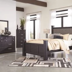 Signature Design By Ashley® Bedroom Sets Reylow - Dark Ultimate Best In Class Dresser, Mirror, Upholstered Poster Bed