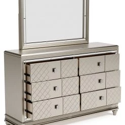 Signature Design By Ashley® Chevanna - Platinum - 7 Pc. - Dresser, Mirror, King Upholstered Panel Bed, 2 Nightstands Bedroom Sets