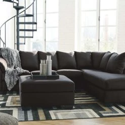 Signature Design By Ashley® Darcy - Black - 3 Pc. - Left Arm Facing Sofa 2 Pc Sectional, Ottoman Living Room Sets