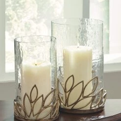 Ashley Furniture Table Decor Pascal - Antique Gold Finish - Candle Holder Set (2/cn)
