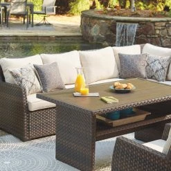 Ashley Furniture Easy - Dark Brown/beige - Sofa Sec/chair W/cush (3/cn) Outdoor Sets