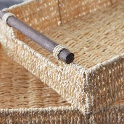 Ashley Furniture Halima - Tan - Tray Set (2/cn) - Palm Leaf Table Decor