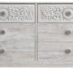 Ashley Furniture Paxberry - Opaque Whitewash - Six Drawer Dresser - Medallion Drawer Pulls