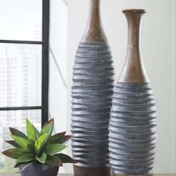 Ashley Furniture Table Decor Blayze - Antique Gray/brown - Vase Set (2/cn)