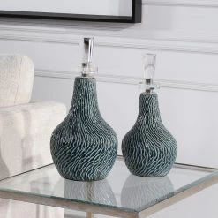 Uttermost Almera Dark Teal Bottles, S/2 Table Decor