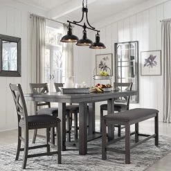 Signature Design By Ashley® Dining Room Sets Myshanna - Dark Gray - 6 Pc. - Counter Extension Table, 4 Barstools, Bench