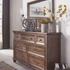 Millennium® By Ashley Royard - Warm Ultimate Best In Class Dresser, Mirror, Panel Bed With 2 Storage Drawers Bedroom Sets