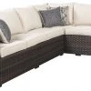 Ashley Furniture Easy - Dark Brown/beige - Sofa Sec/chair W/cush (3/cn) Outdoor Sets
