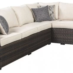 Ashley Furniture Easy - Dark Brown/beige - Sofa Sec/chair W/cush (3/cn) Outdoor Sets
