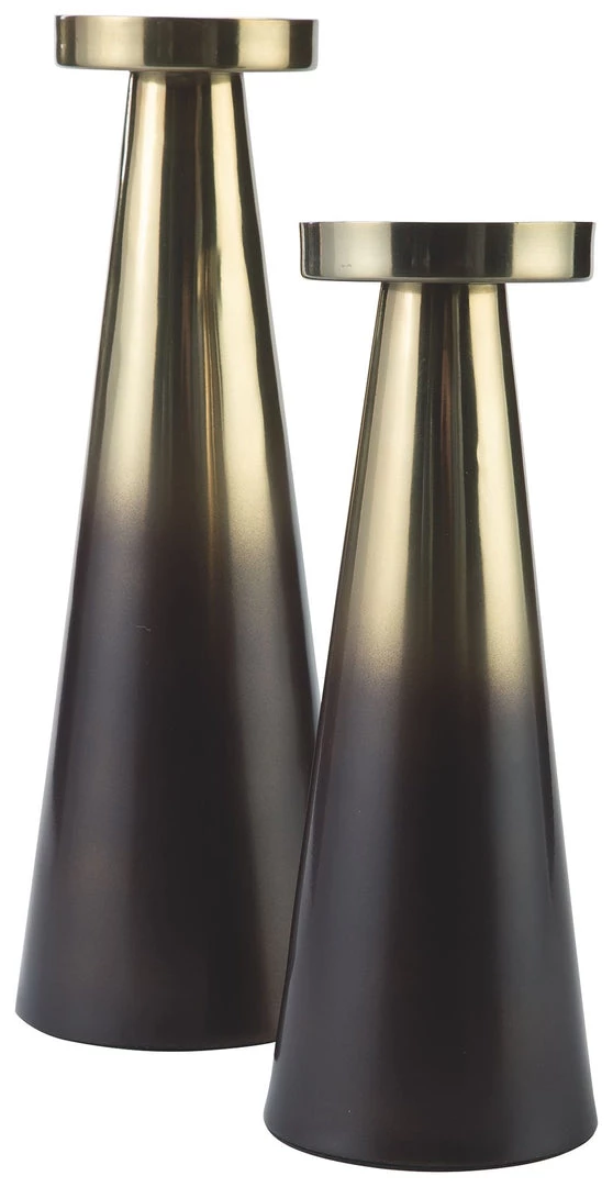 Ashley Furniture Theseus - Gold Finish/brown - Candle Holder Set (2/cn) 3 Ashley Furniture Theseus - Gold Finish/brown - Candle Holder Set (2/cn)