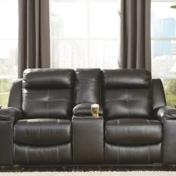Ashley Furniture Kempten - Black - Dbl Rec Loveseat W/console Reclining Furniture